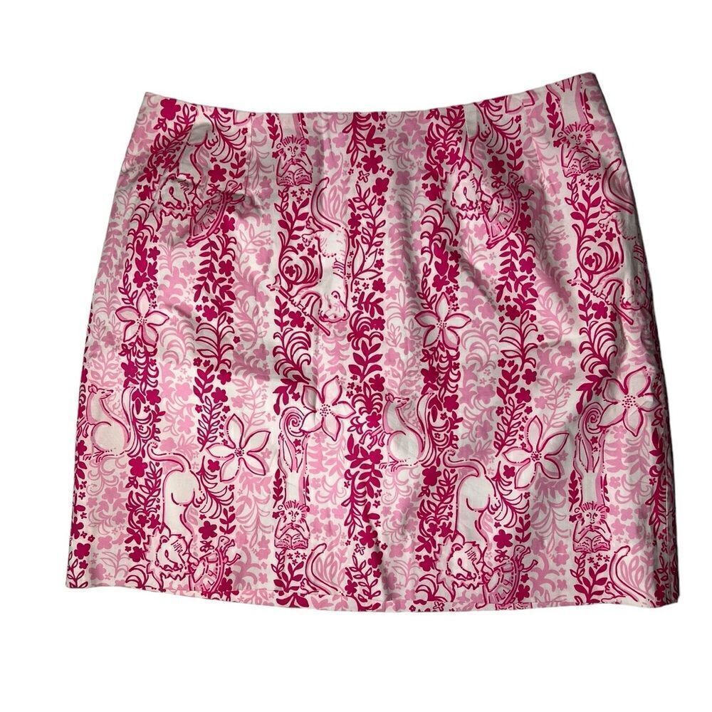 Lilly Pulitzer Vintage Boardwalk Cafe Print Pink Mini Skirt size 4